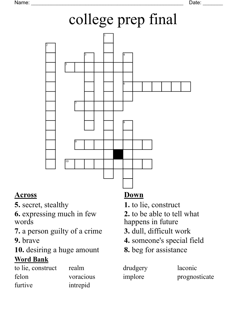 college prep final Crossword WordMint