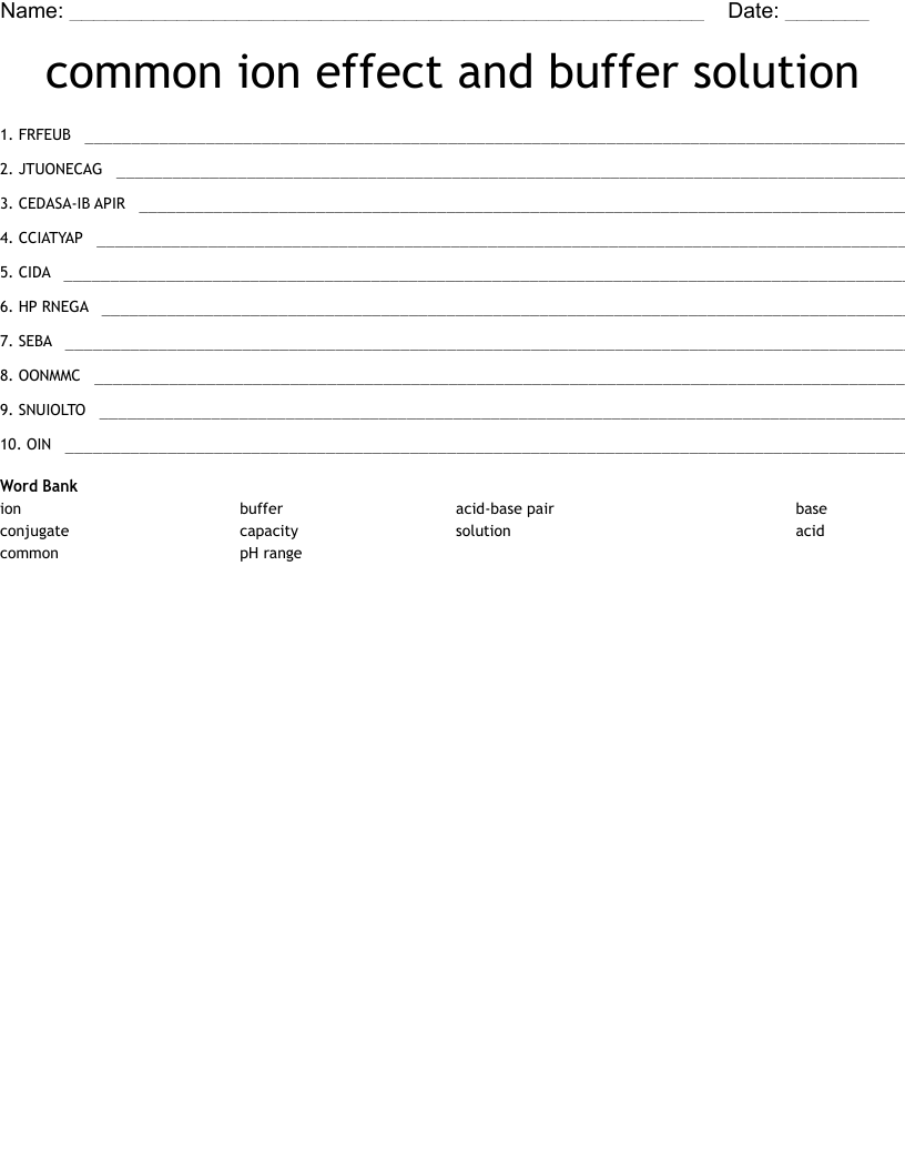 common ion effect and buffer solution Word Scramble WordMint