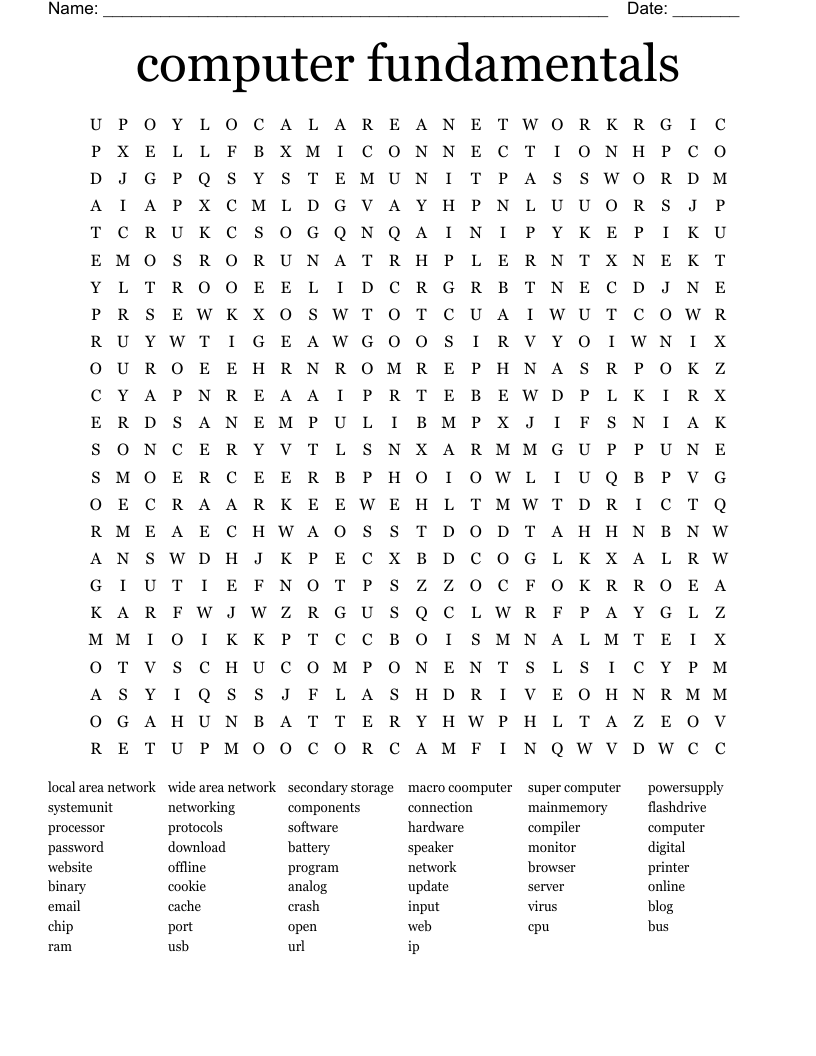 Computer Puzzle Word Search WordMint