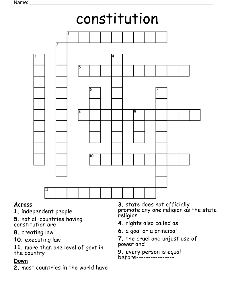 constitution Crossword - WordMint