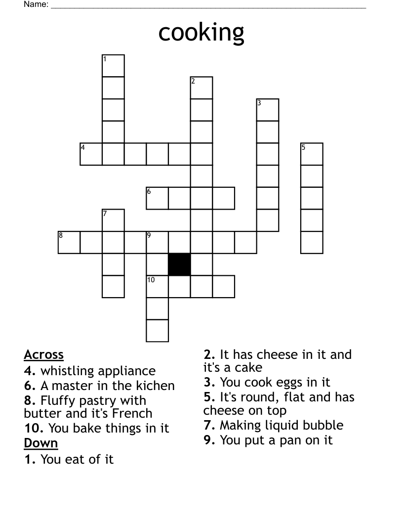 Cooking & Recipes Crosswords, Word Searches, Bingo Cards WordMint