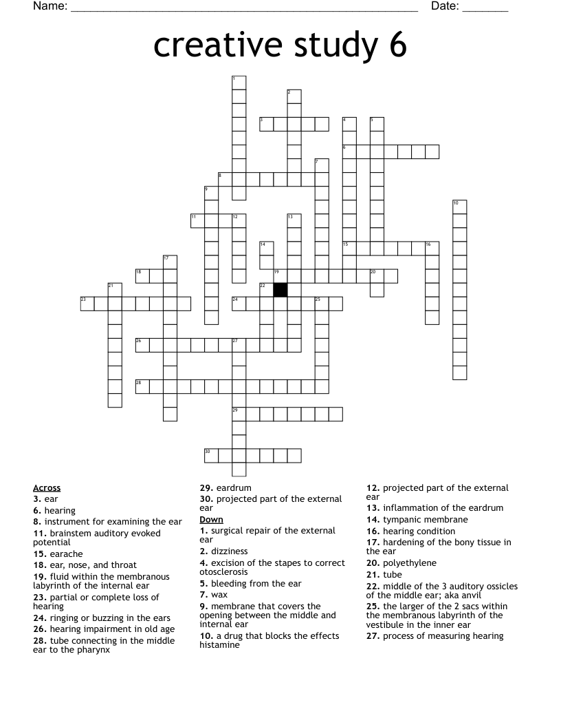 Anatomy & Physiology of the Ear, Nose, & Throat Crossword WordMint