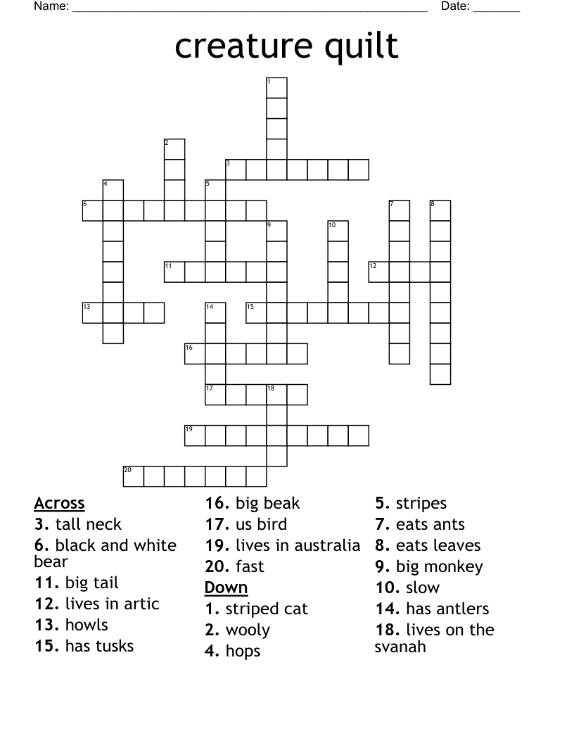 creature quilt Crossword WordMint