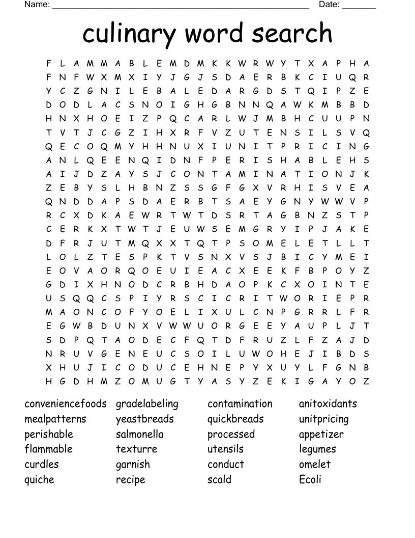 Food & Culinary Terms Wordsearch WordMint
