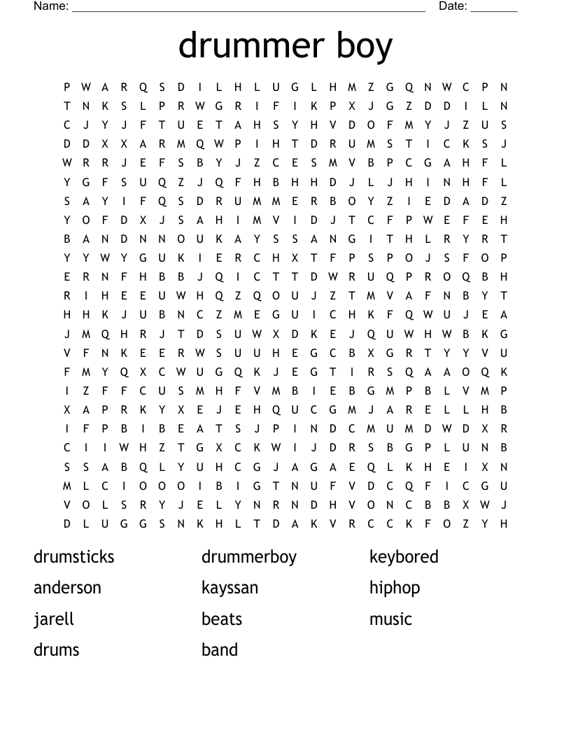 drummer boy Word Search WordMint