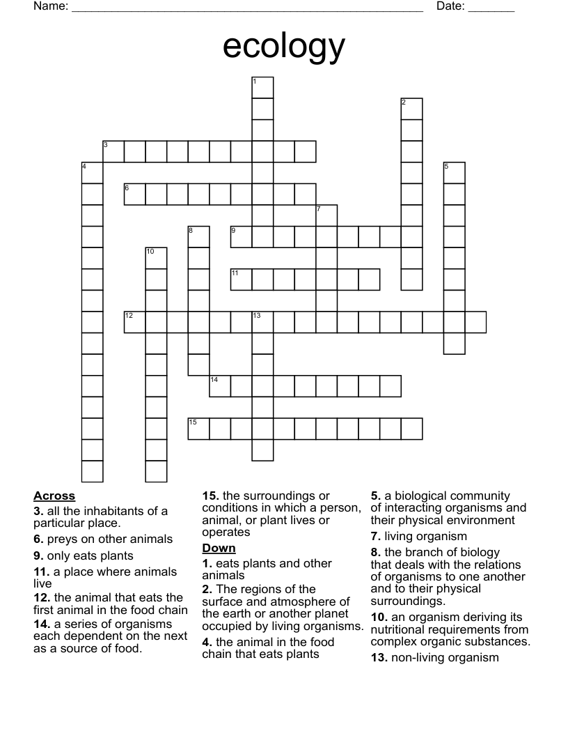 ecology Crossword WordMint