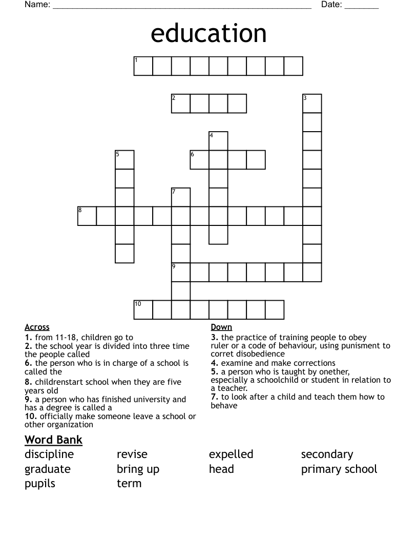 education Crossword WordMint