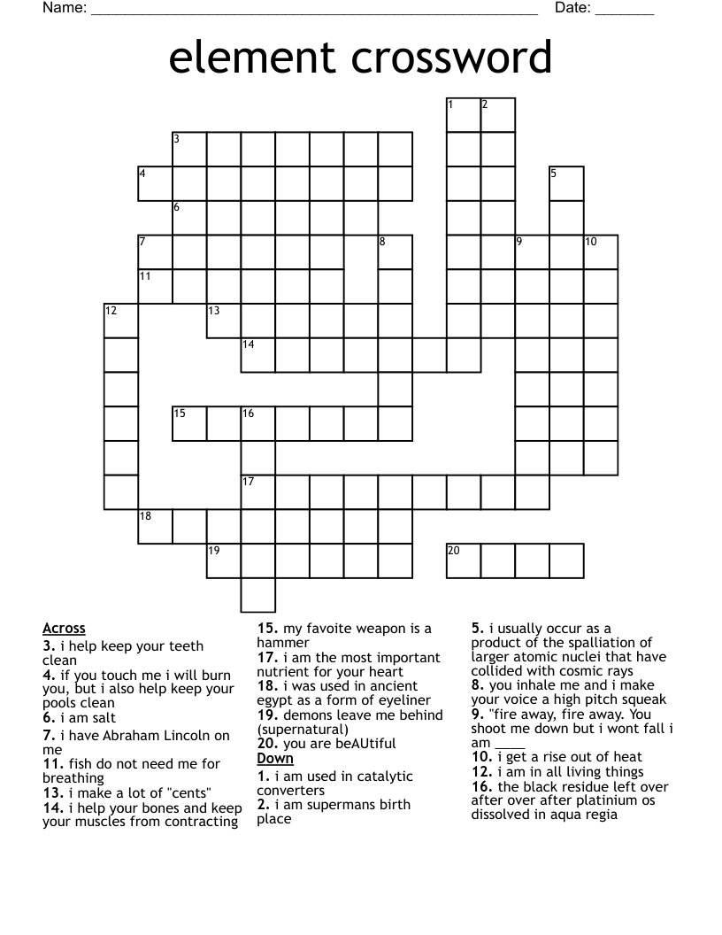 element crossword WordMint