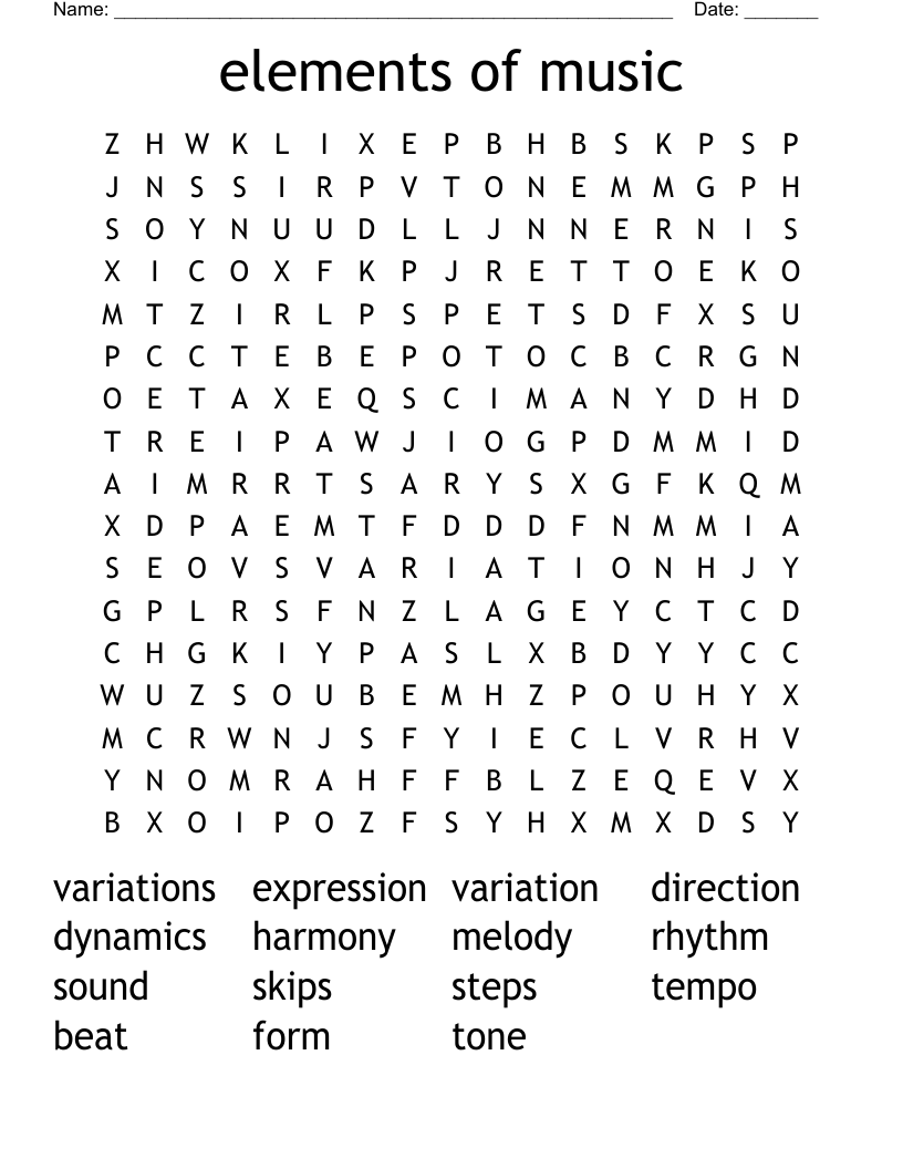 elements of music Word Search WordMint
