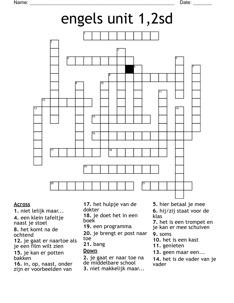 engels unit 1,2sd Crossword WordMint