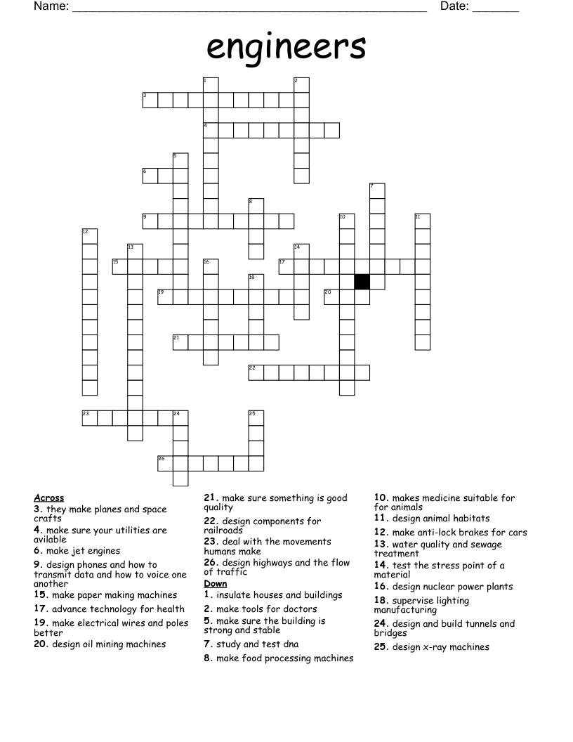 Engineer Crossword Puzzle WordMint