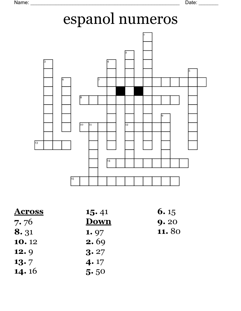 espanol numeros Crossword WordMint