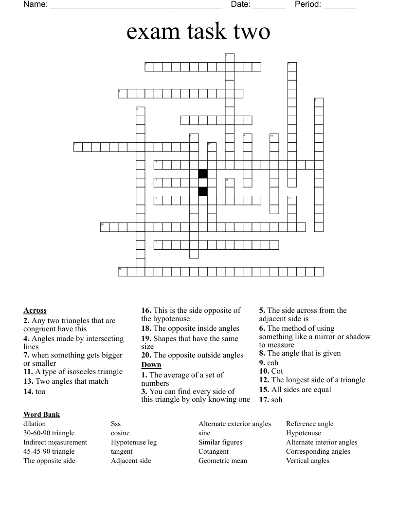 exam task two Crossword WordMint