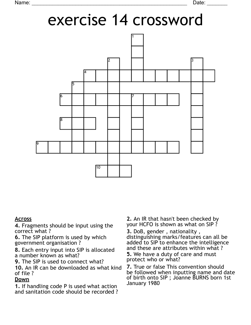 exercise 14 crossword WordMint