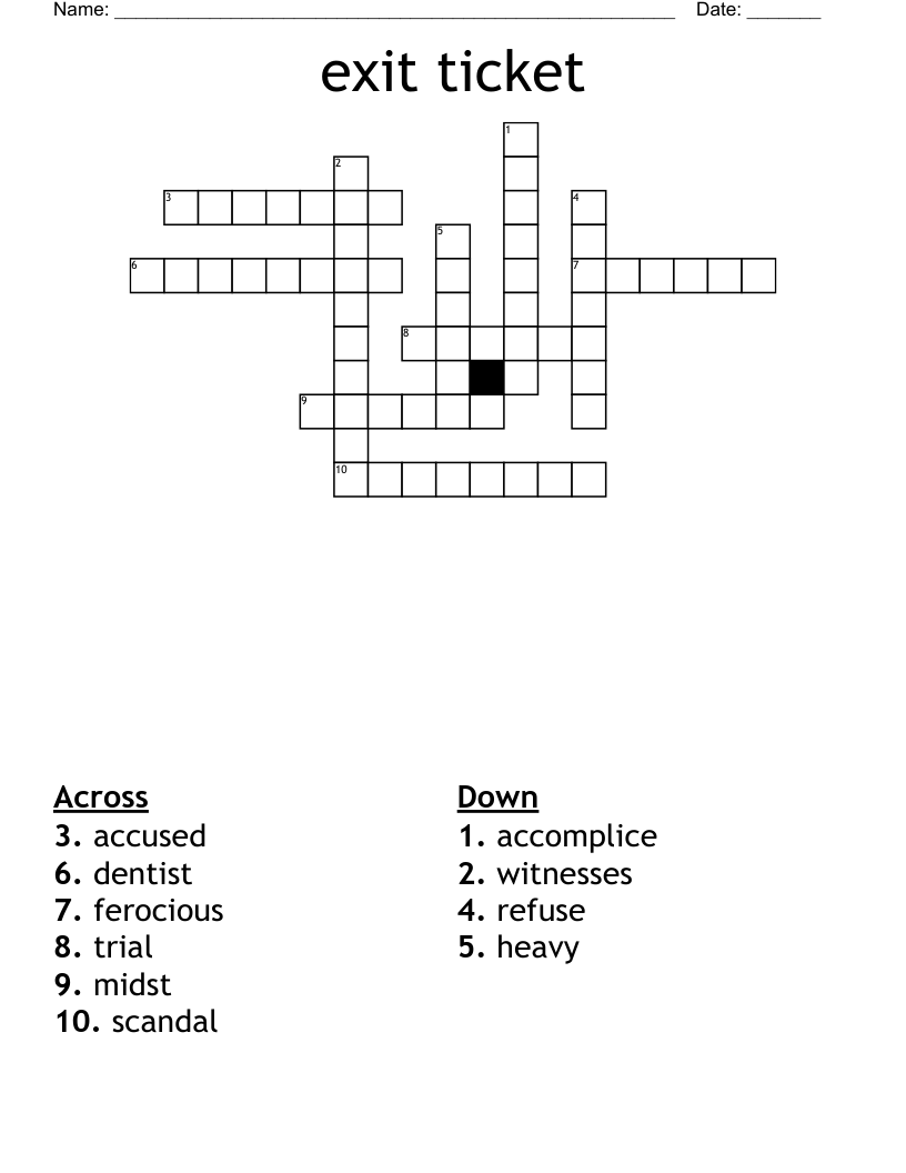 exit ticket Crossword WordMint