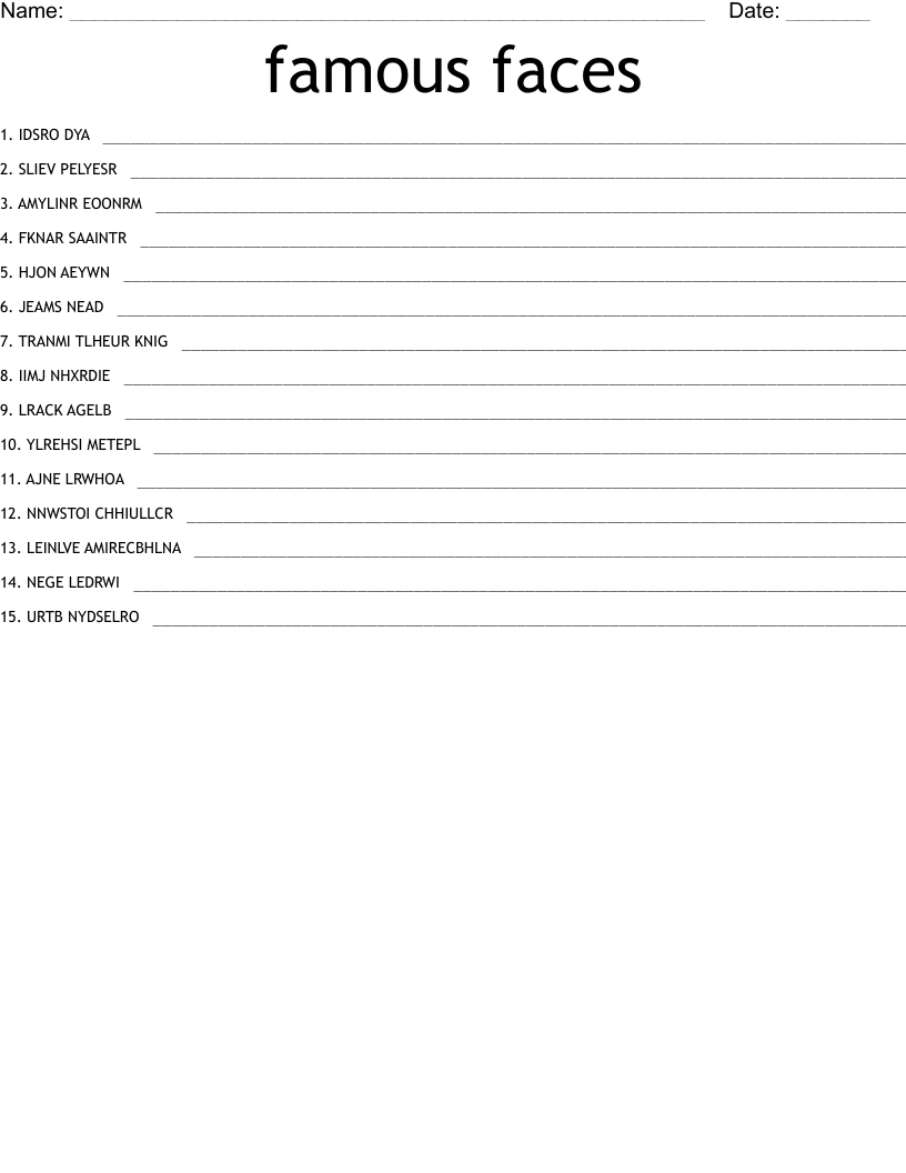 famous faces Word Scramble WordMint
