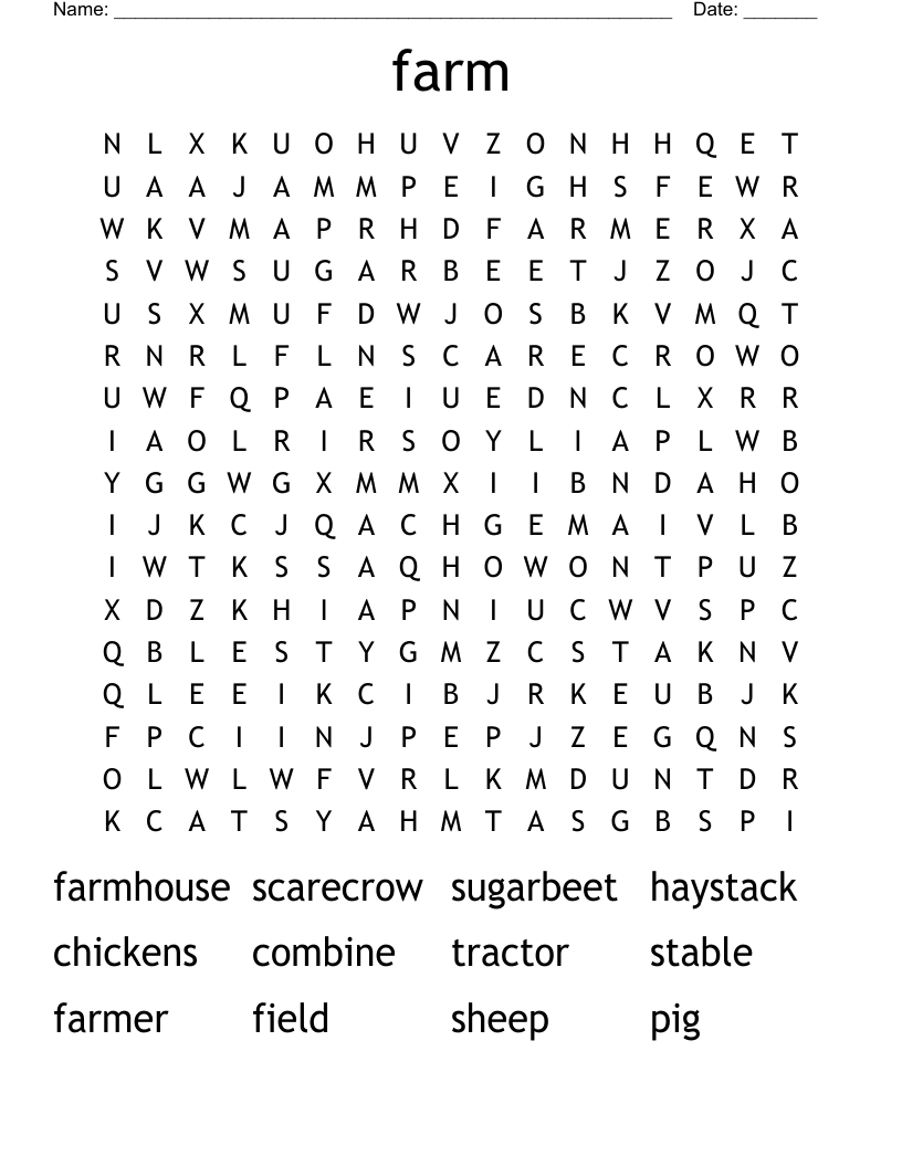 farm Word Search WordMint