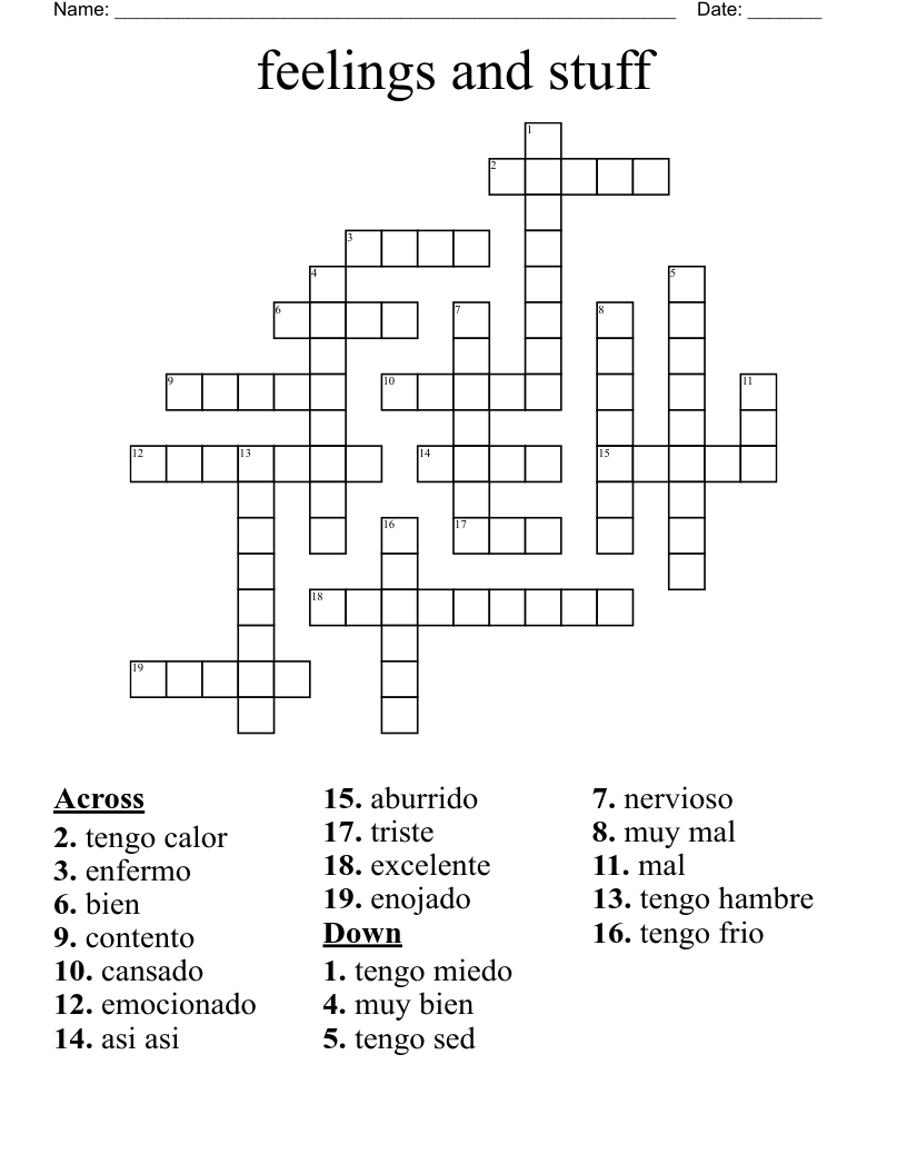 feelings and stuff Crossword WordMint