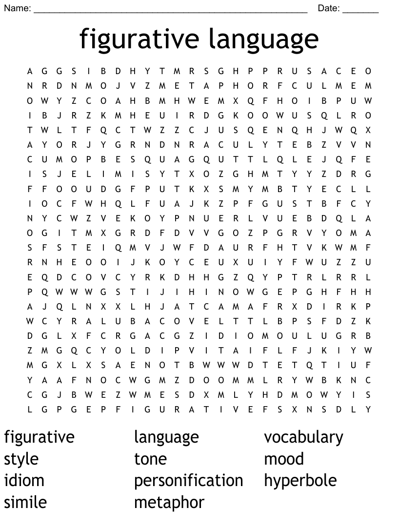 figurative language Word Search - WordMint