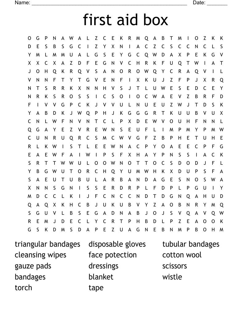 first aid box Word Search WordMint