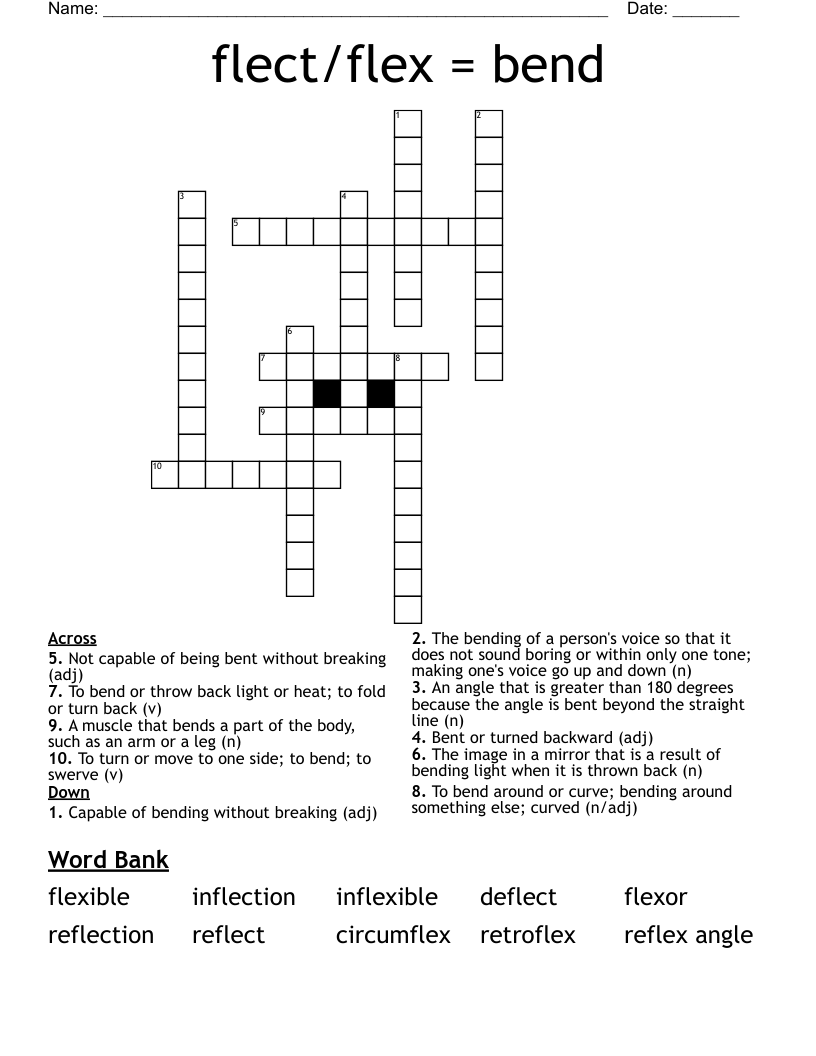 flect/flex = bend Crossword WordMint