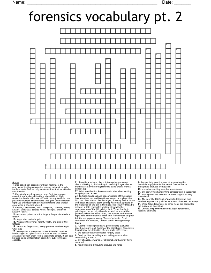 forensics vocabulary pt. 2 Crossword WordMint