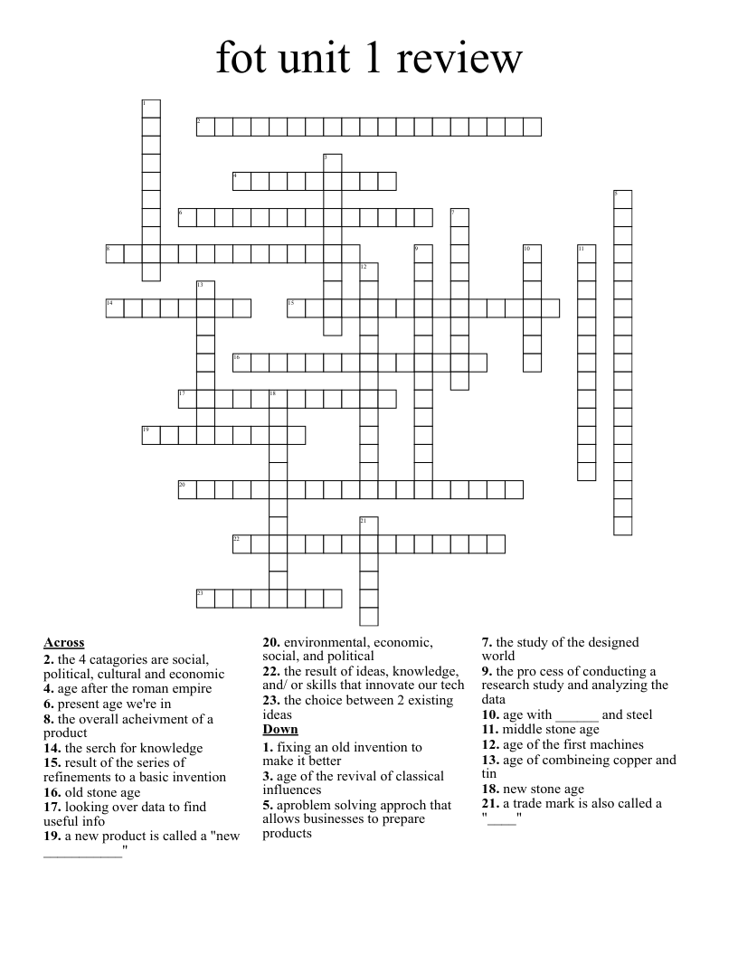 fot unit 1 review Crossword WordMint
