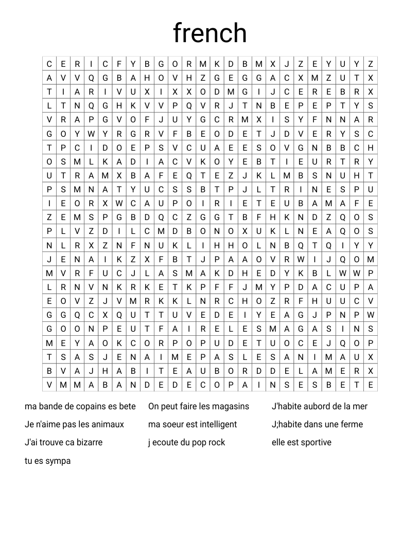 french Word Search WordMint