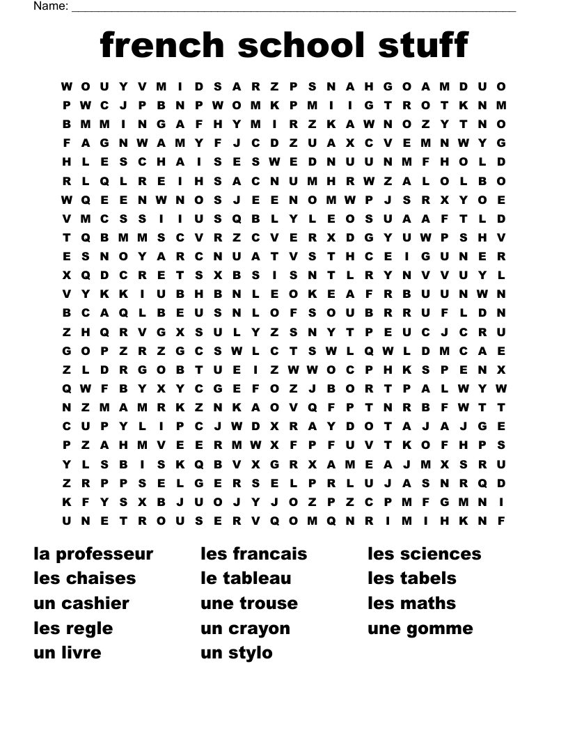 french school stuff Word Search WordMint