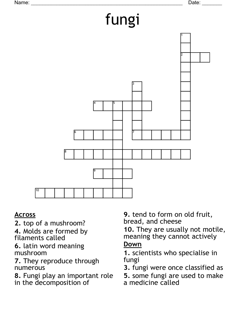 fungi Crossword WordMint