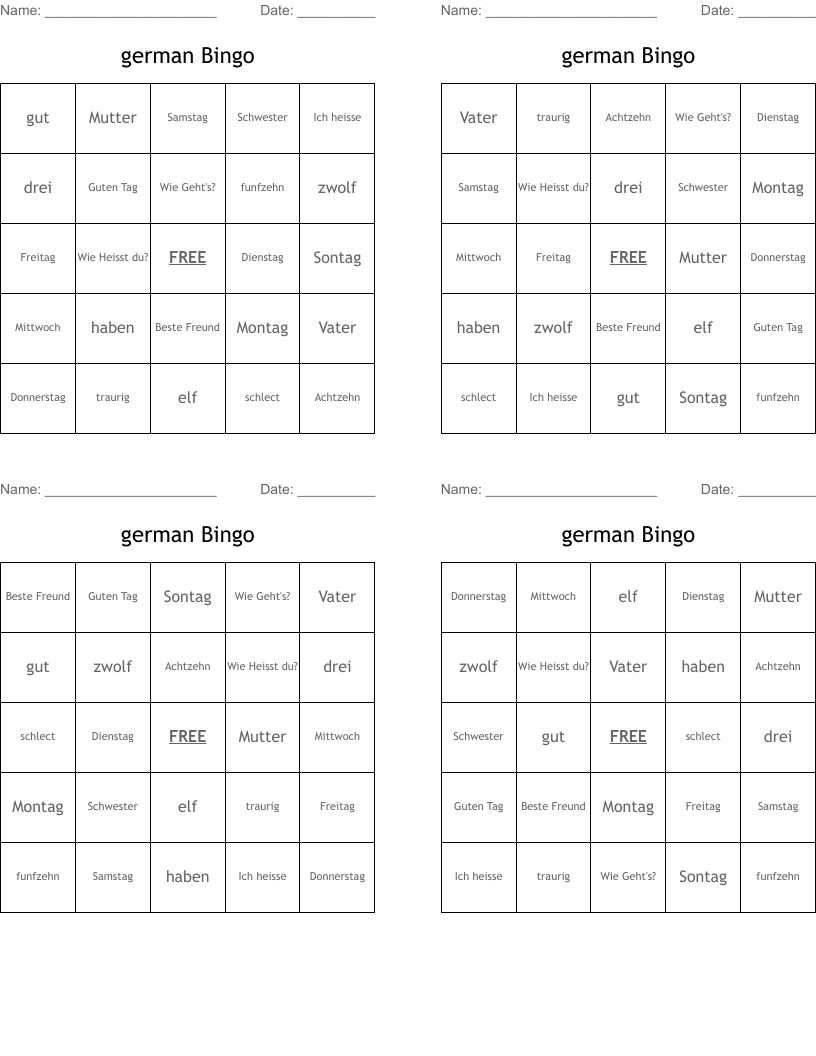 german Bingo WordMint