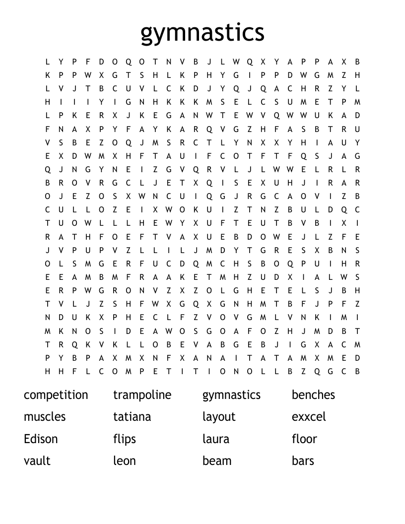gymnastics Word Search WordMint