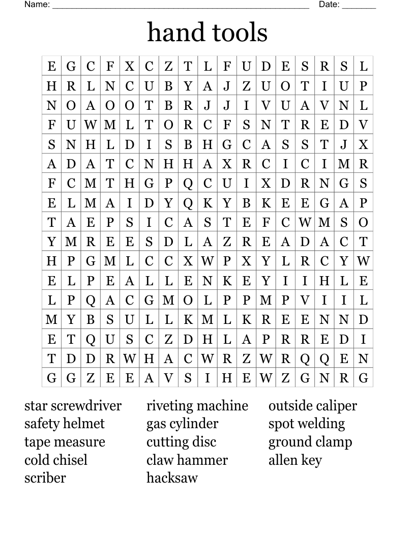 hand tools Word Search WordMint