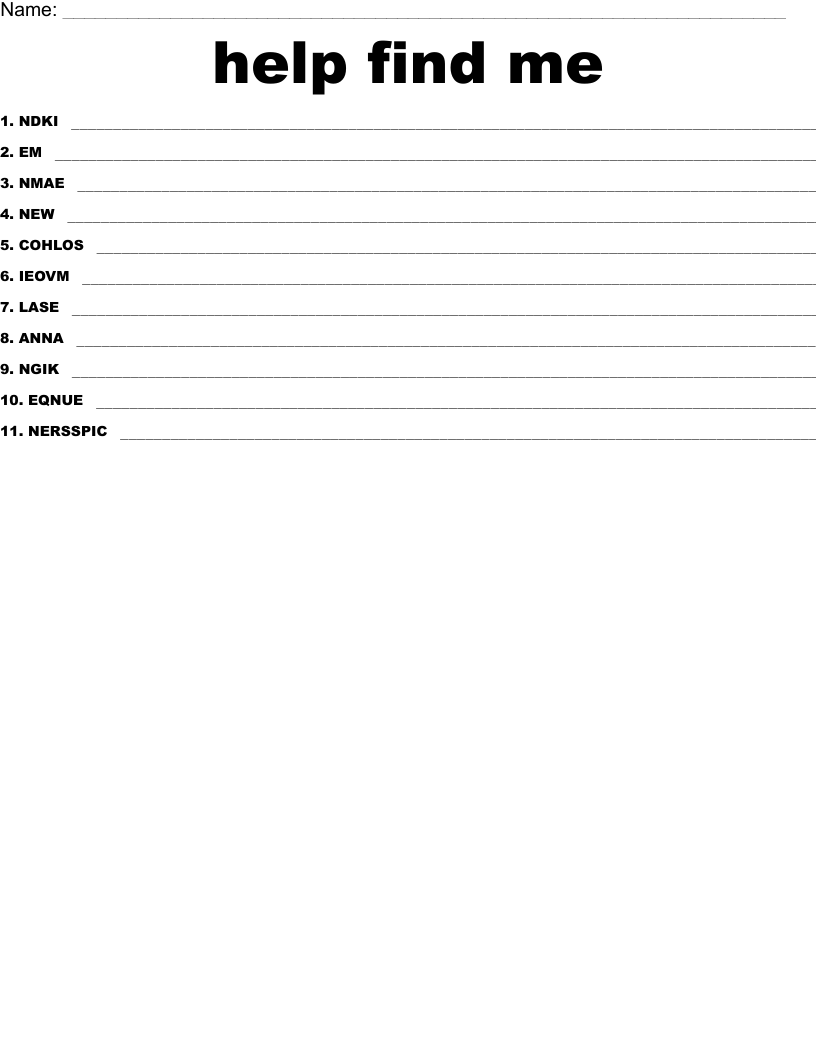 help find me Word Scramble - WordMint