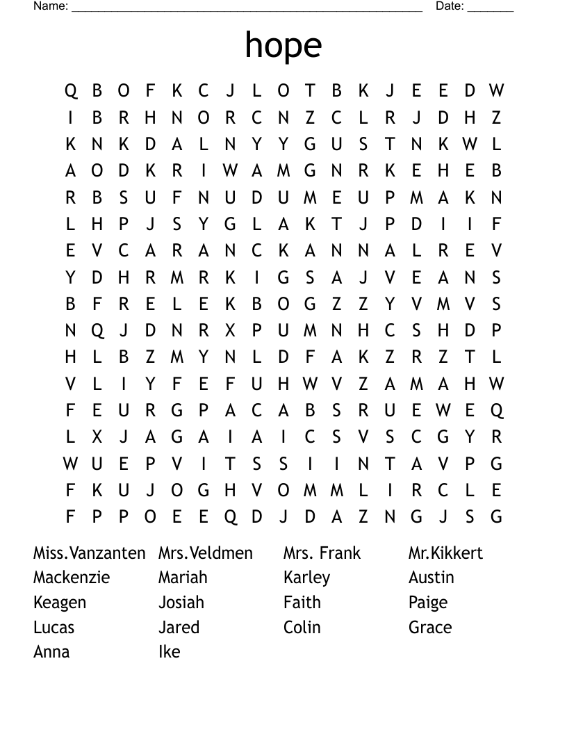 hope Word Search WordMint