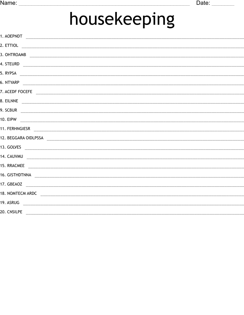housekeeping Word Scramble WordMint