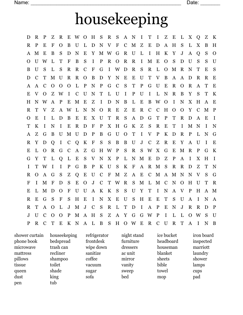 housekeeping Word Search WordMint