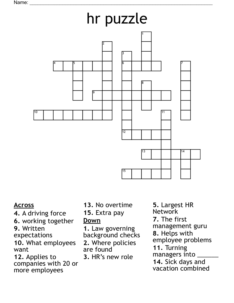 hr puzzle Crossword WordMint