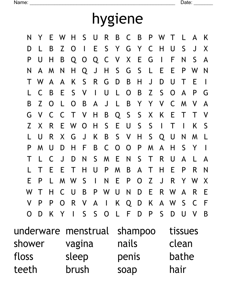 hygiene Word Search WordMint