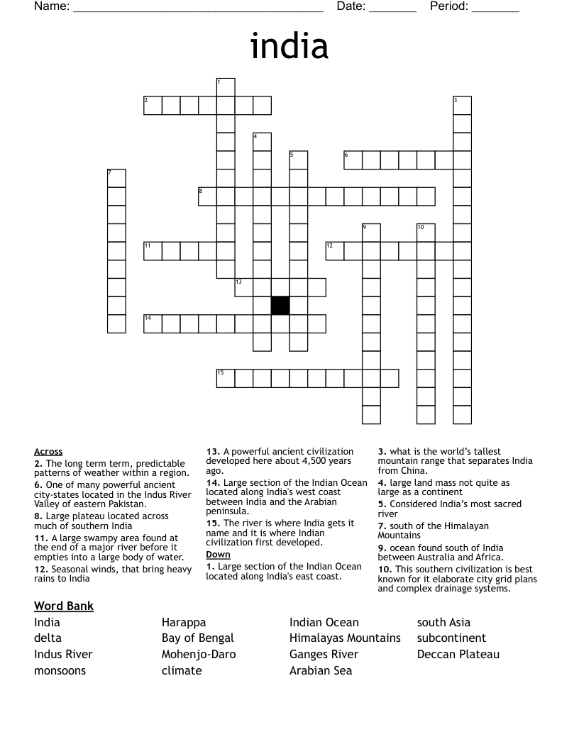 india Crossword WordMint