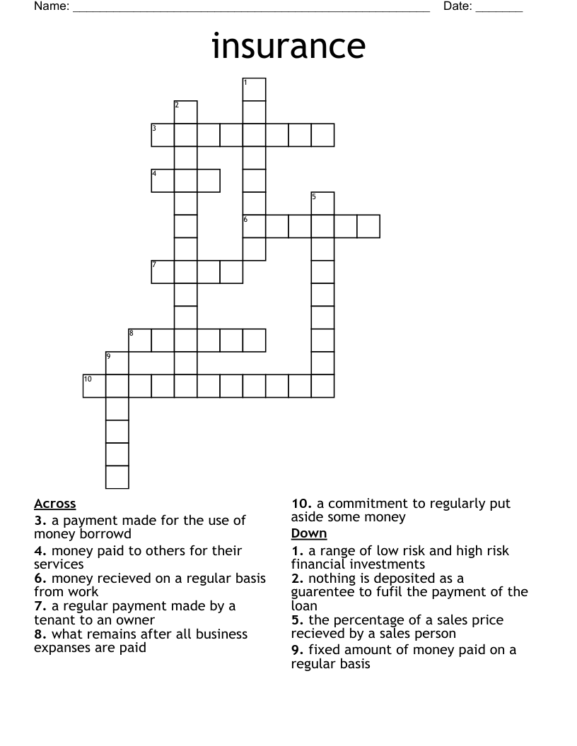 insurance Crossword WordMint