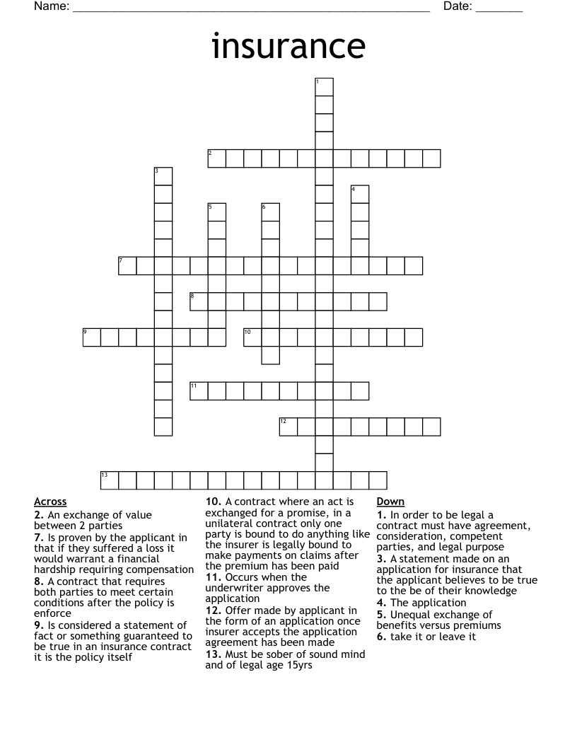 insurance Crossword WordMint