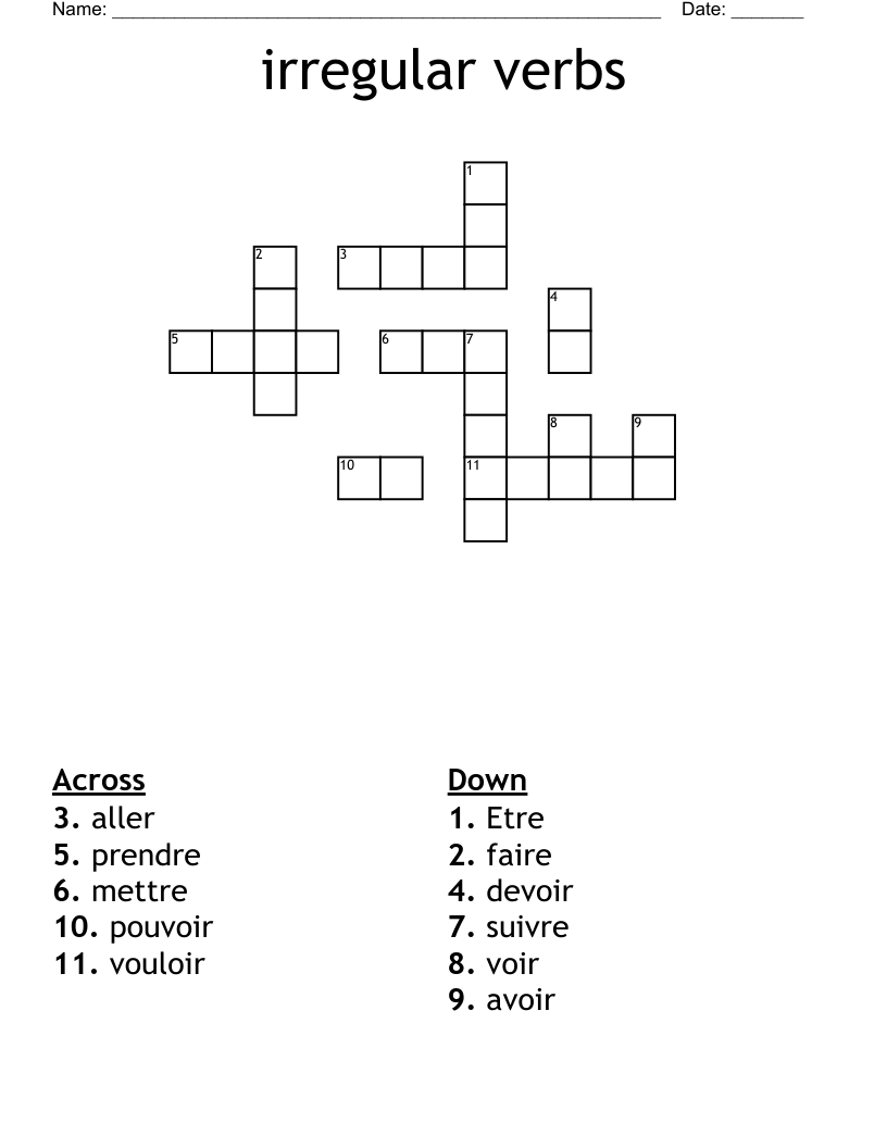 irregular verbs Crossword WordMint
