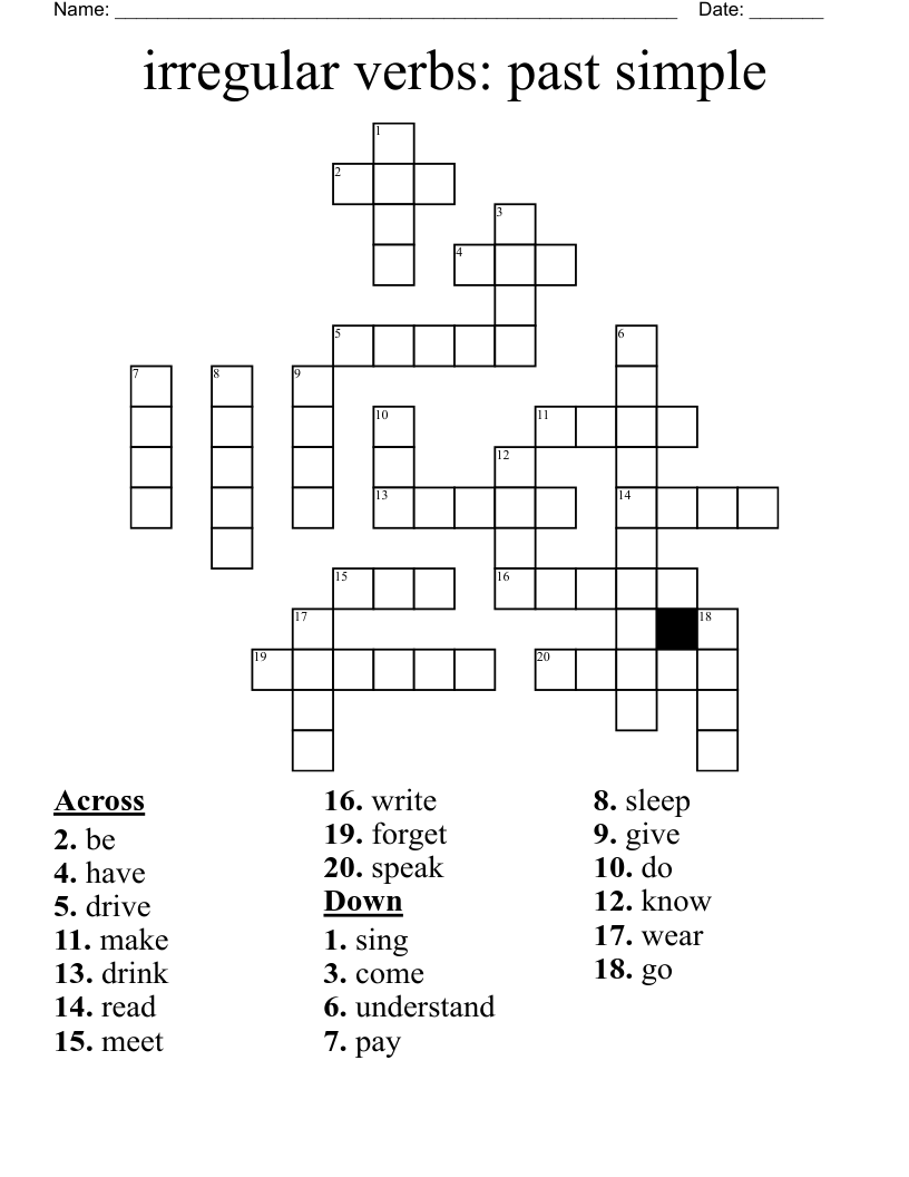 Irregular Verbs Crossword Puzzle