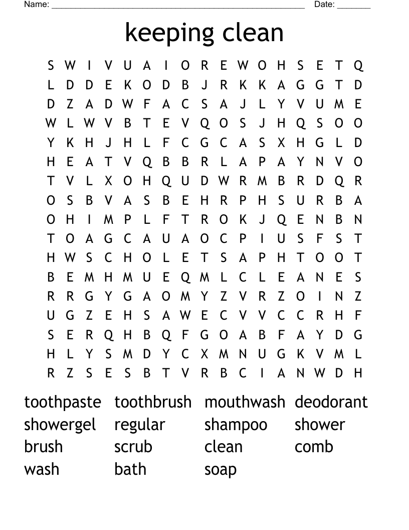 keeping clean Word Search WordMint