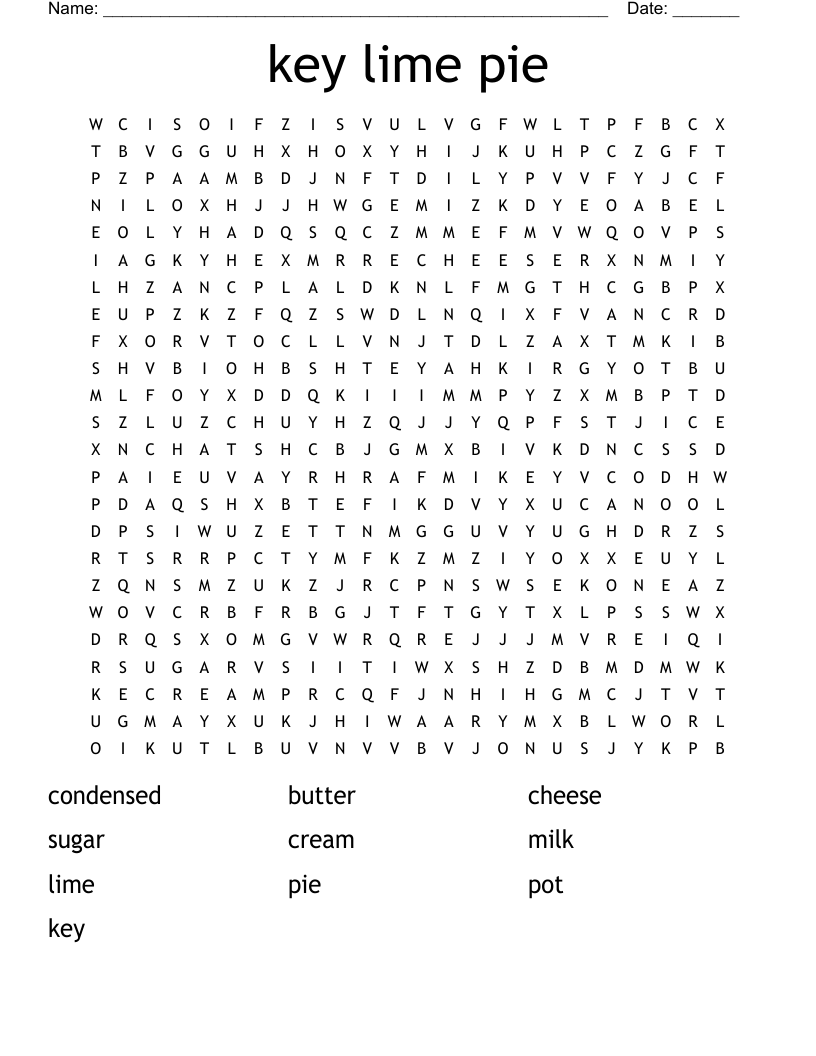 key lime pie Word Search WordMint