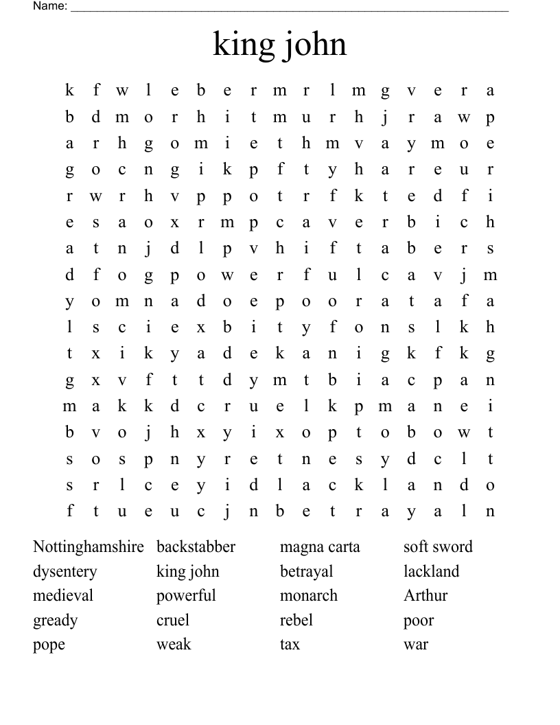 king john Word Search WordMint