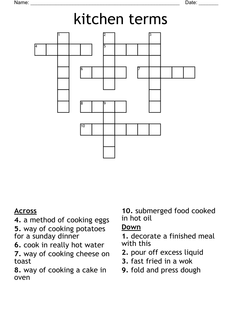 kitchen terms Crossword WordMint