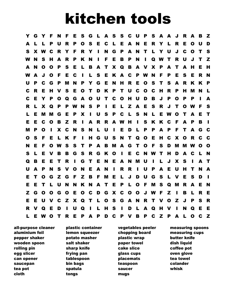 kitchen tools Word Search WordMint