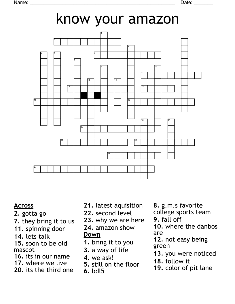 know your amazon Crossword WordMint